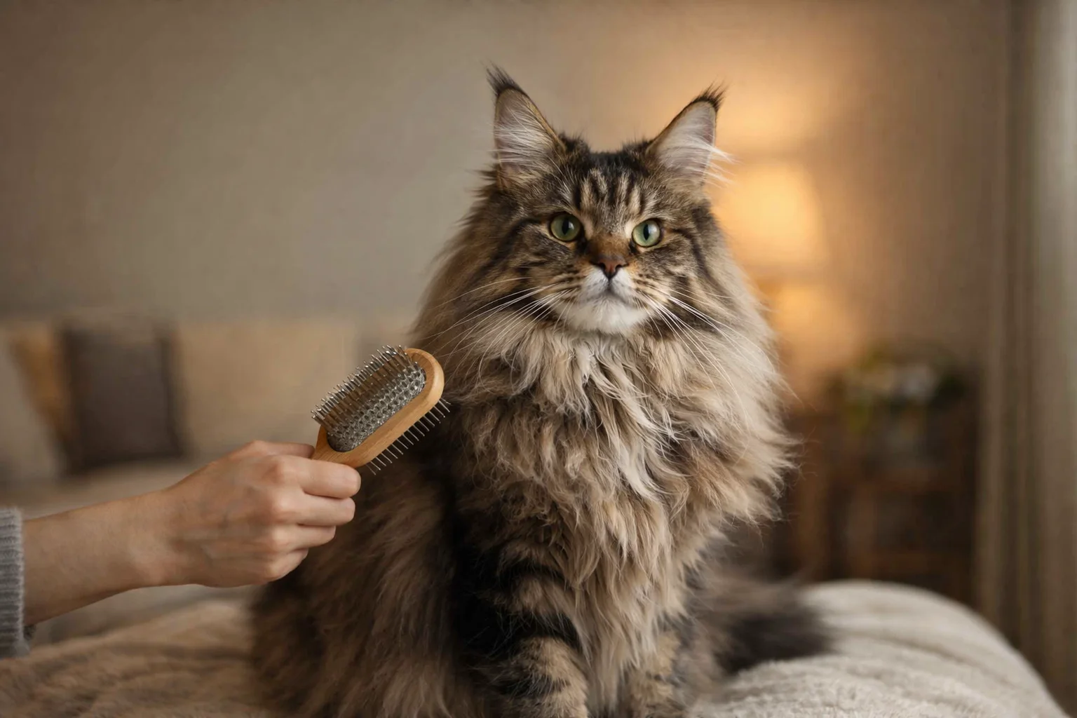 Maine Coon getting a gentle grooming